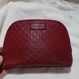 Gucci Red Embossed Leather Cosmetic Bag